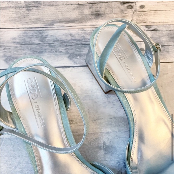 ASOS - Blue Glitter Saucy PomPom Block Heels 6 - Picture 7 of 15